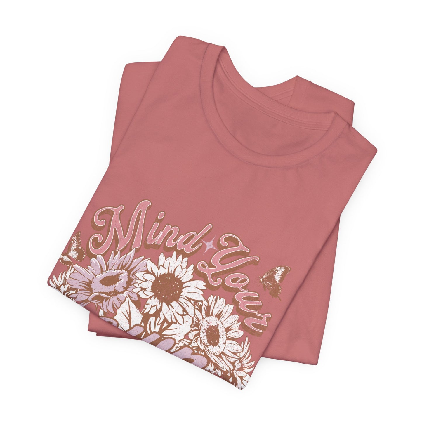 Mind Your Own Motherhood Tee — Floral Mom Shirt with Retro Script
