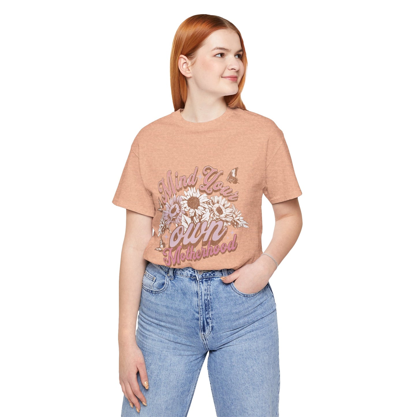 Mind Your Own Motherhood Tee — Floral Mom Shirt with Retro Script