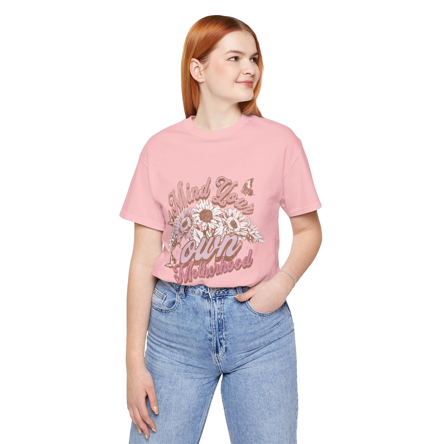 Mind Your Own Motherhood Tee — Floral Mom Shirt with Retro Script