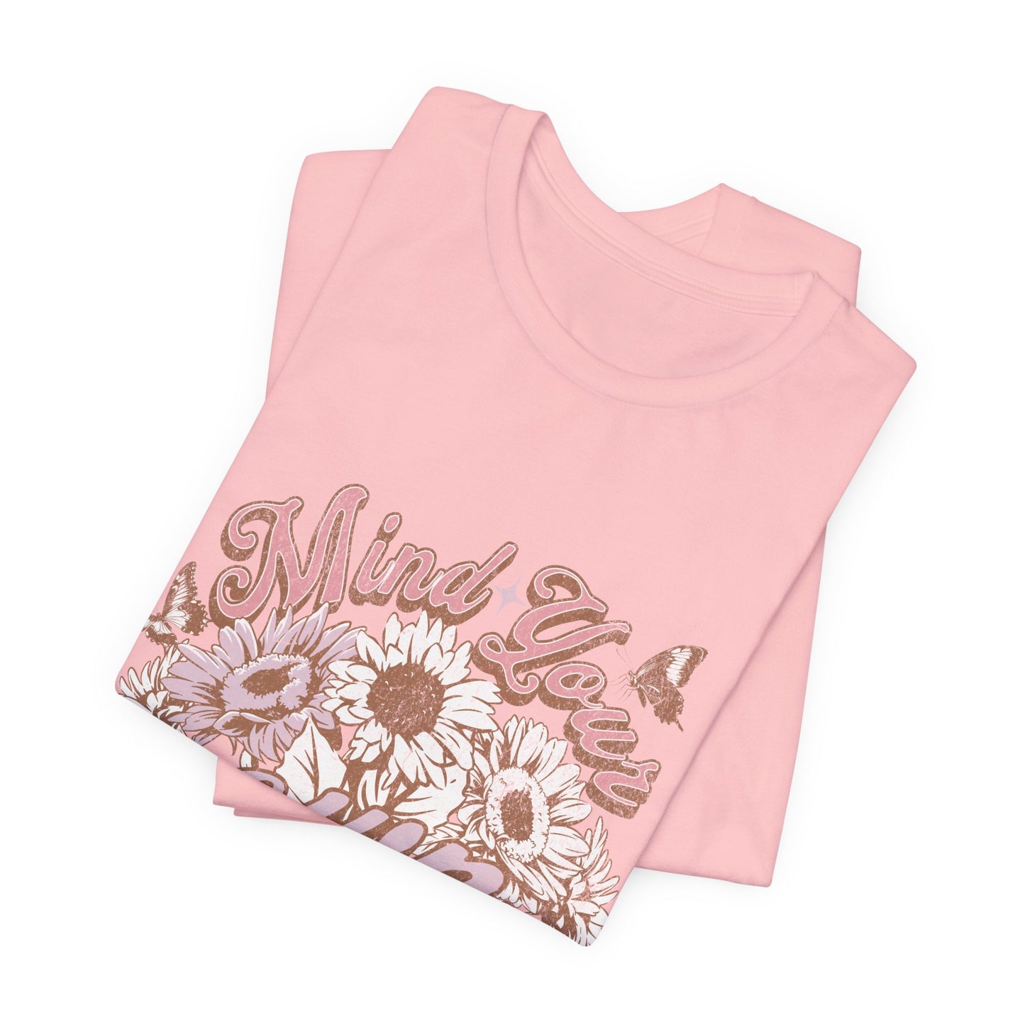 Mind Your Own Motherhood Tee — Floral Mom Shirt with Retro Script