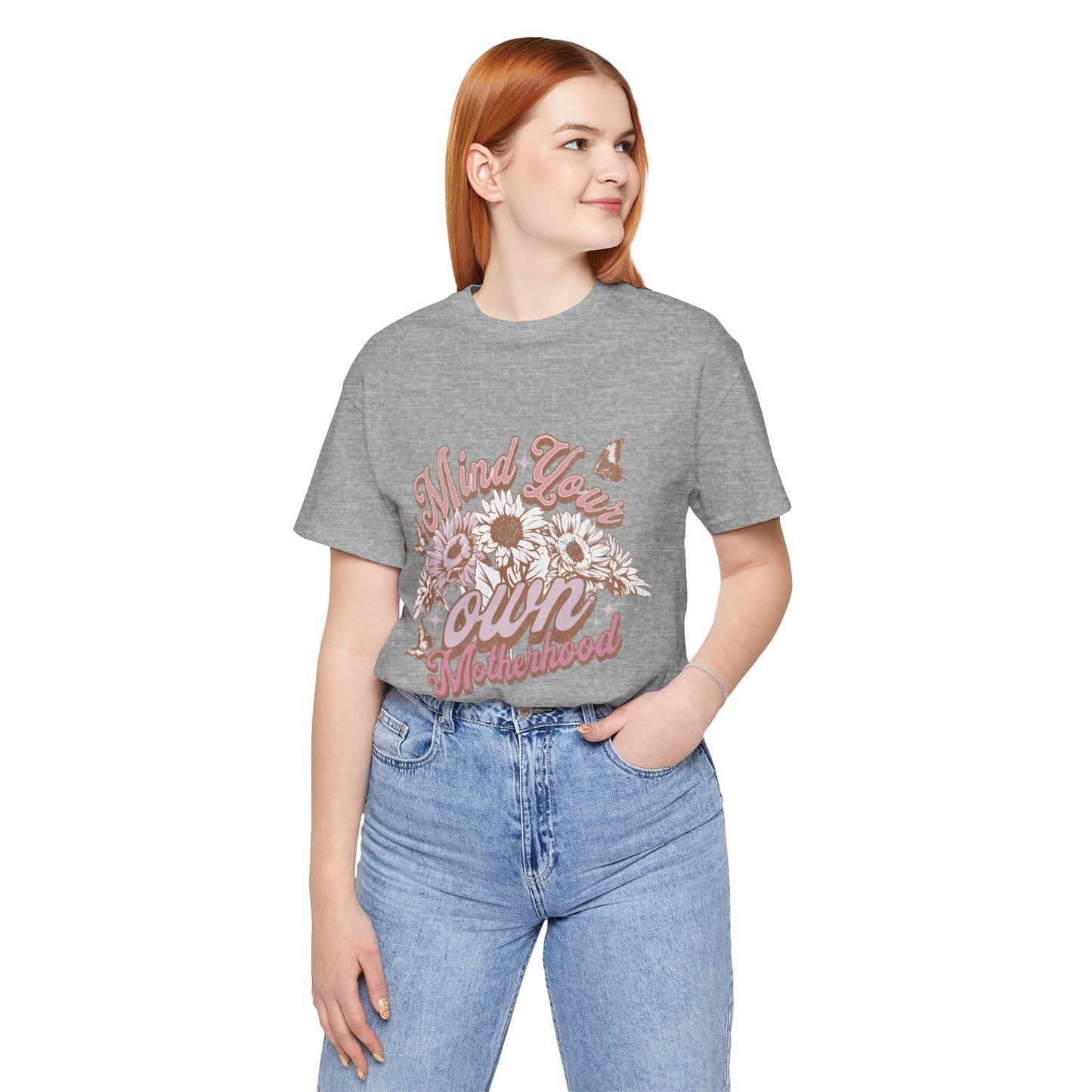 Mind Your Own Motherhood Tee — Floral Mom Shirt with Retro Script