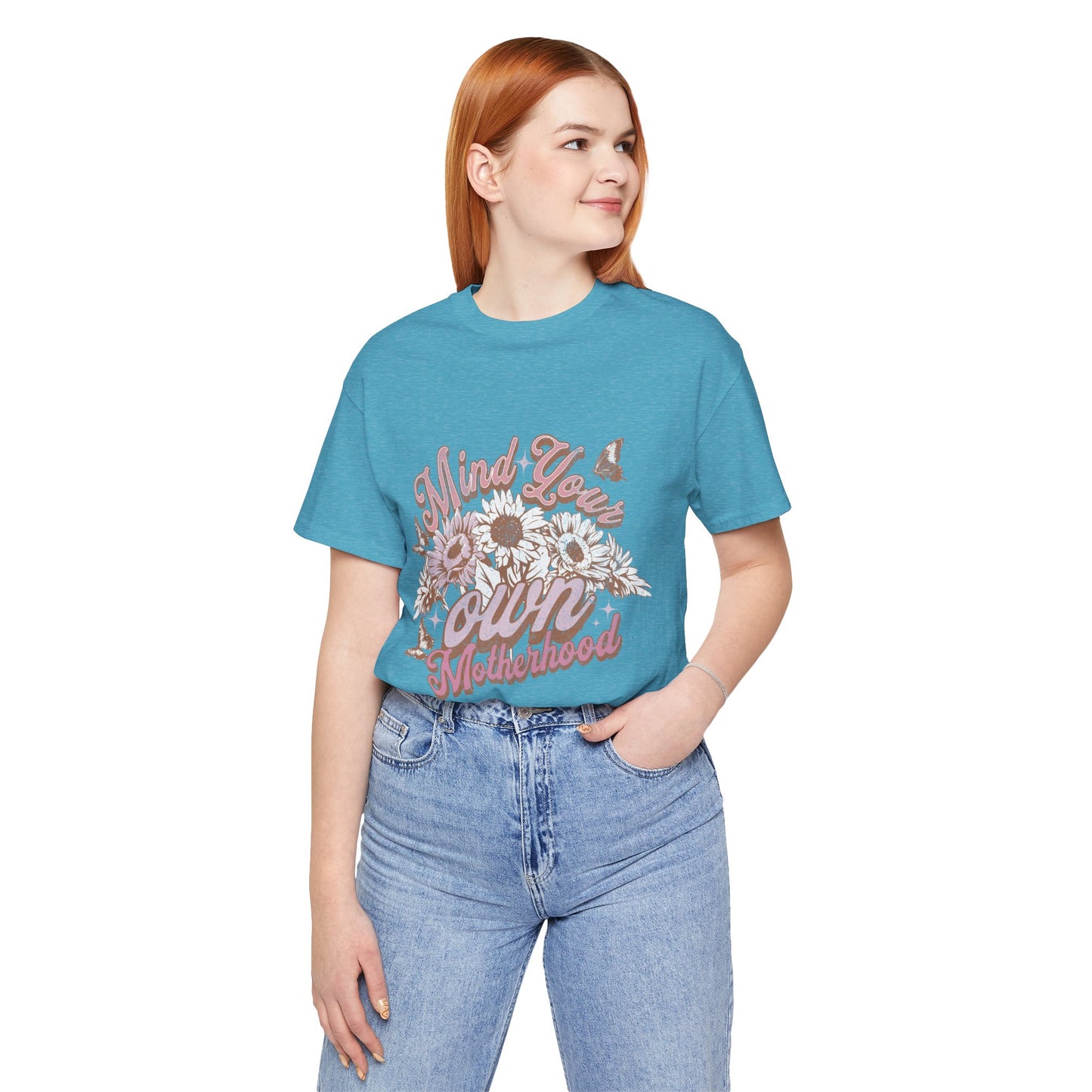 Mind Your Own Motherhood Tee — Floral Mom Shirt with Retro Script