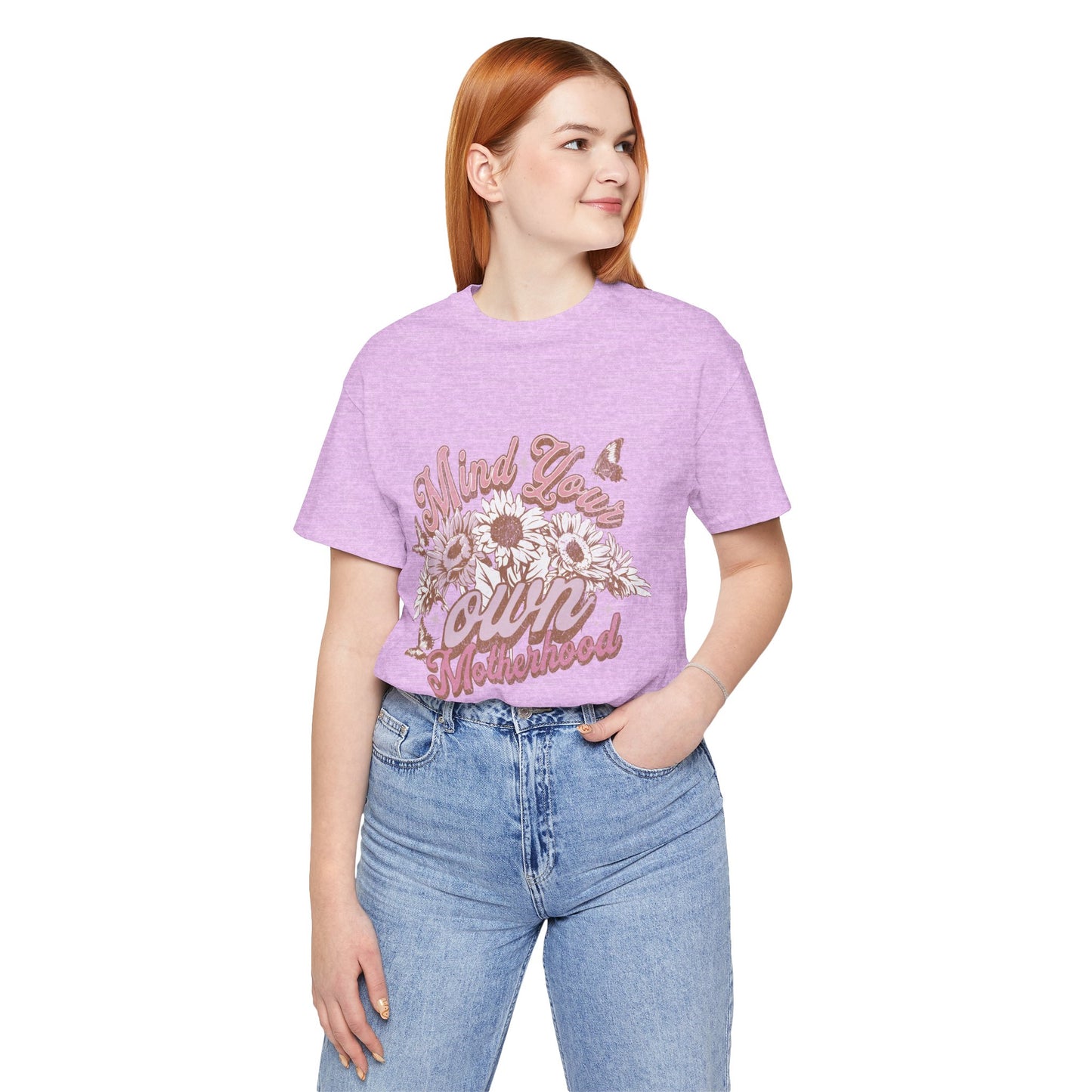 Mind Your Own Motherhood Tee — Floral Mom Shirt with Retro Script