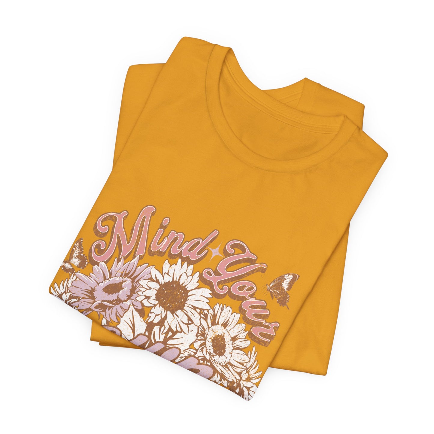 Mind Your Own Motherhood Tee — Floral Mom Shirt with Retro Script