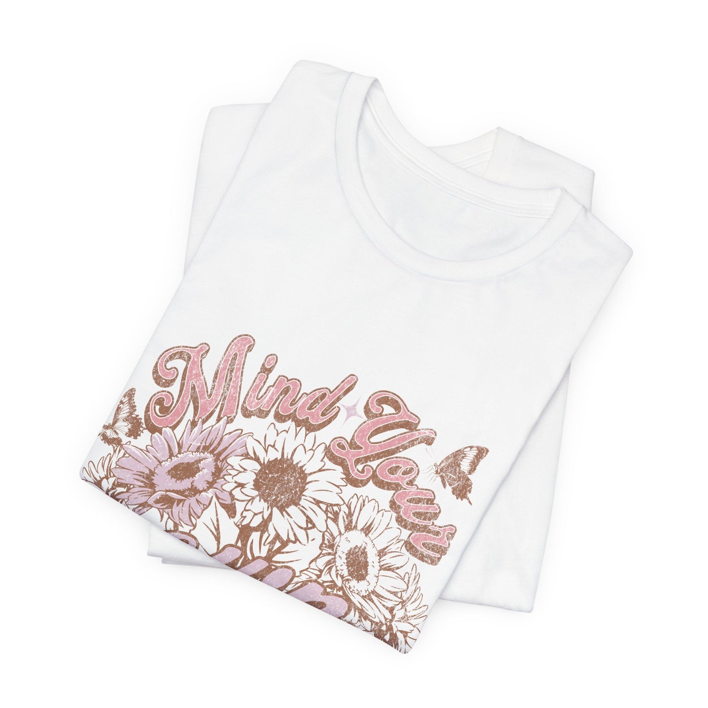 Mind Your Own Motherhood Tee — Floral Mom Shirt with Retro Script