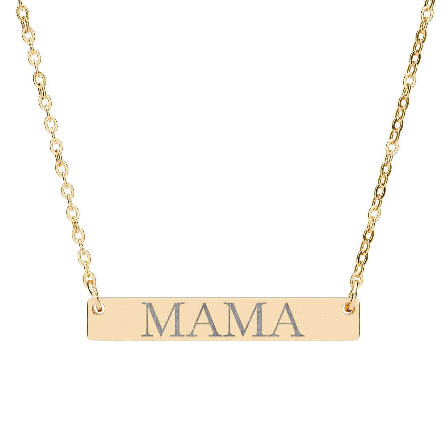 Engraved 'MAMA' Horizontal Bar Necklace — Personalized Mom Nameplate Pendant