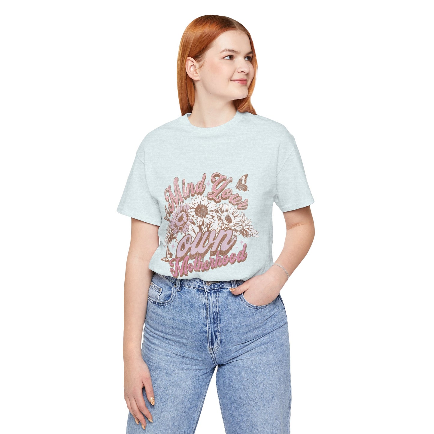 Mind Your Own Motherhood Tee — Floral Mom Shirt with Retro Script