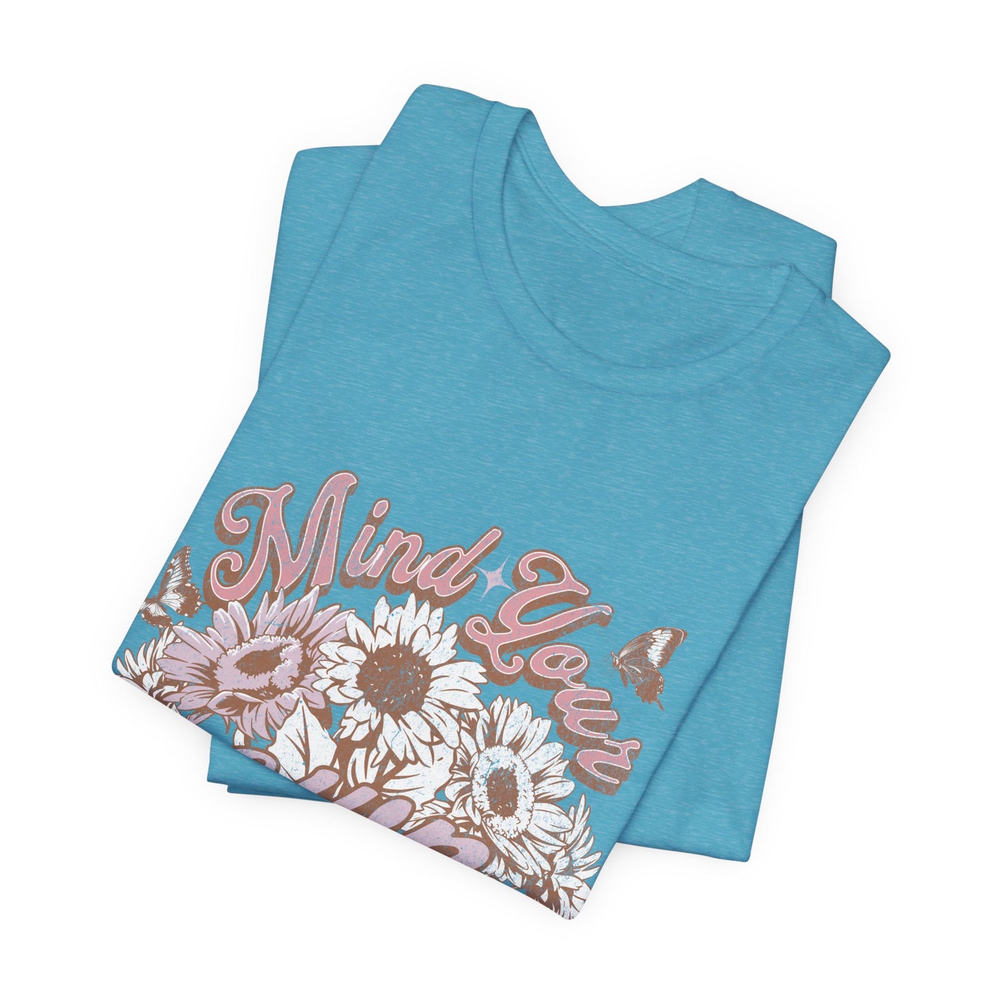 Mind Your Own Motherhood Tee — Floral Mom Shirt with Retro Script