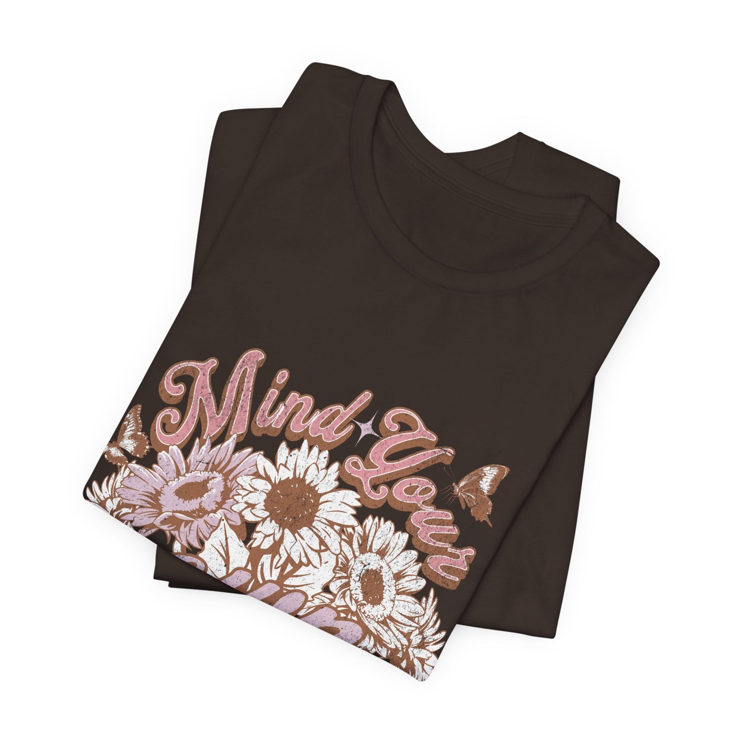 Mind Your Own Motherhood Tee — Floral Mom Shirt with Retro Script