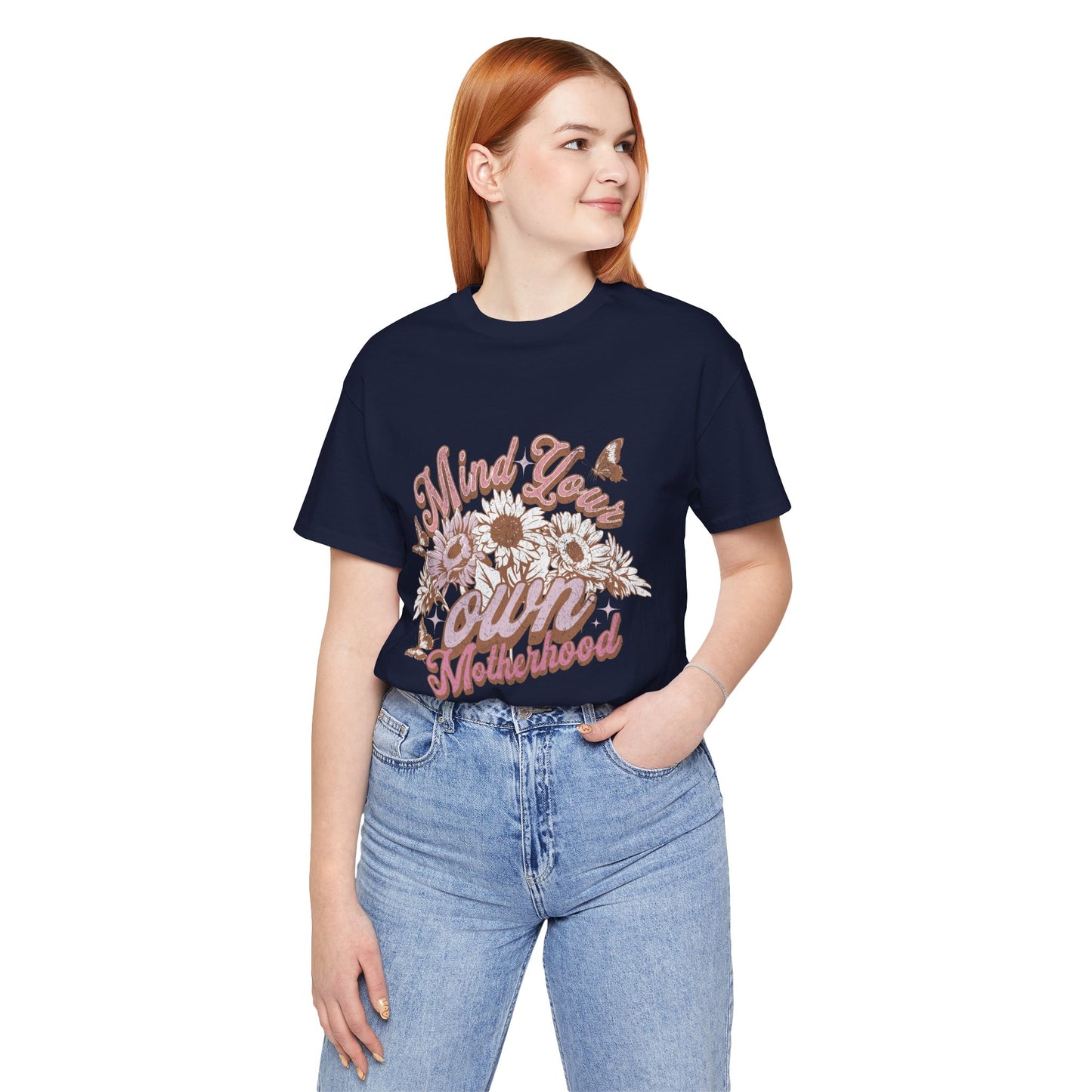 Mind Your Own Motherhood Tee — Floral Mom Shirt with Retro Script