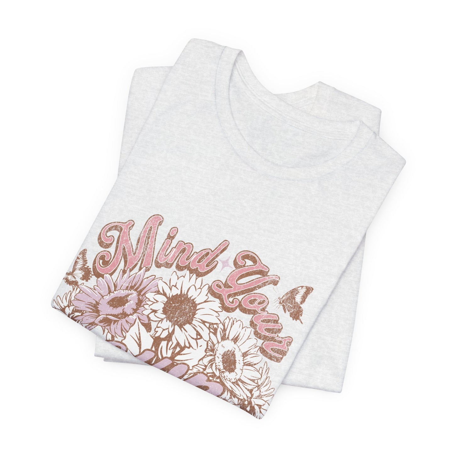Mind Your Own Motherhood Tee — Floral Mom Shirt with Retro Script